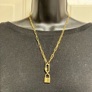 Gold Stainless Steel Paper Clip Chain Carabiner LOCK 20 inch Waterproof NEW